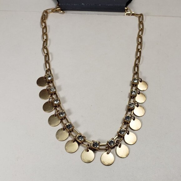 Women's Stunning Matte Gold tone Necklace - Sparkling Crystal & Discs, 19+3-inch - Picture 4 of 6